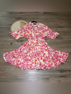 ZARR COLLECTION Floral Print Waist Tie Button Front Mini Shirtdress